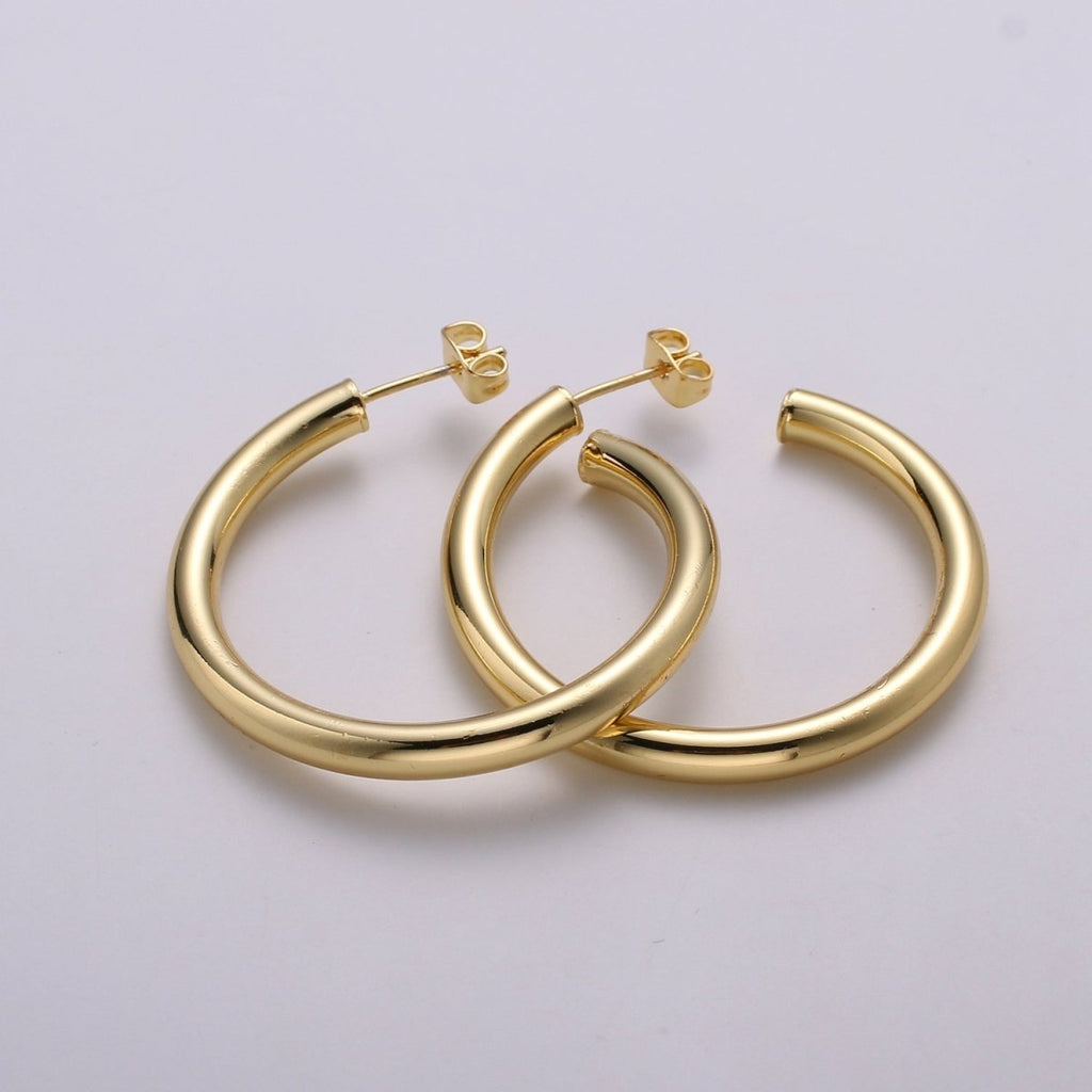 24k Gold Earrings, Hoop Earrings, Chunky Hoop, Tube Hoop Earring, Gift for Her, Earrings for Women, Everyday Wear Earrings Q-316