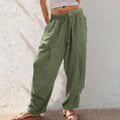 Womens Solid-Color Cotton-Linen Casual Loose Straight Pockets Lounge Pants With Drawstring See size chart under “more details”