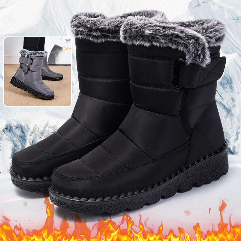 Snow Boots Winter Warm Hook And Loop Fastener Plush Shoes Women Waterproof Low Heels Platform Ankle Boots