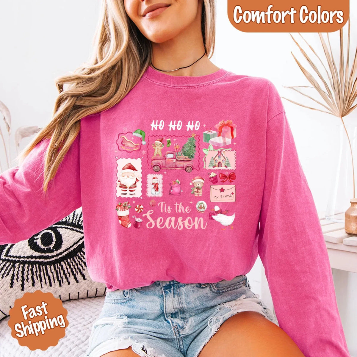 Comfort Colors Long Sleeve Ho Ho Ho Tis The Season Christmas Shirt