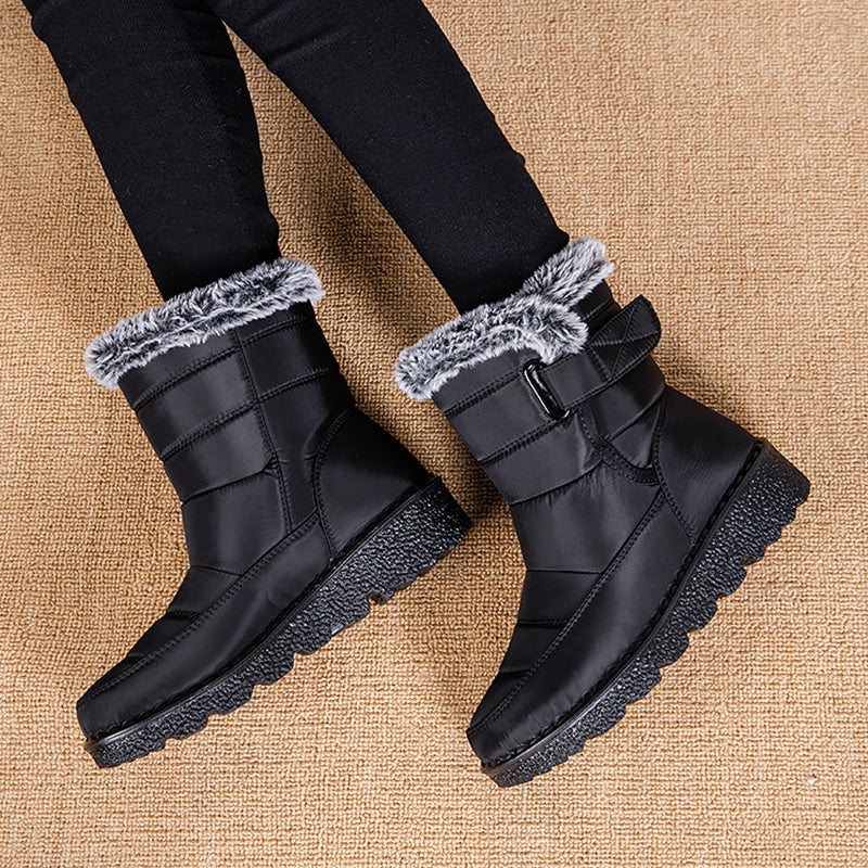 Snow Boots Winter Warm Hook And Loop Fastener Plush Shoes Women Waterproof Low Heels Platform Ankle Boots