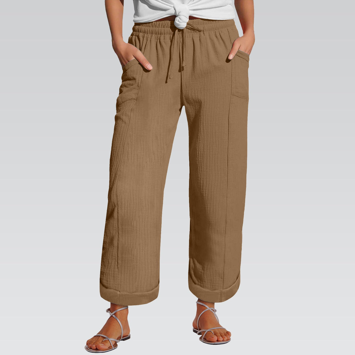 High-waisted Belted Loose-fitting Wide-leg Trousers For Women