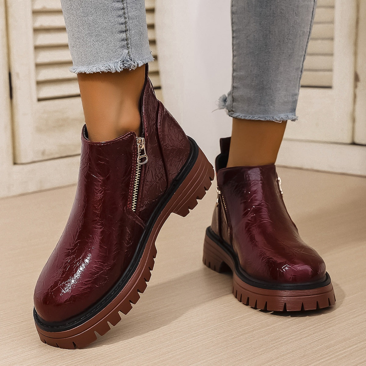 Autumn And Winter Round Toe High Heel Boots Women's Shoes
