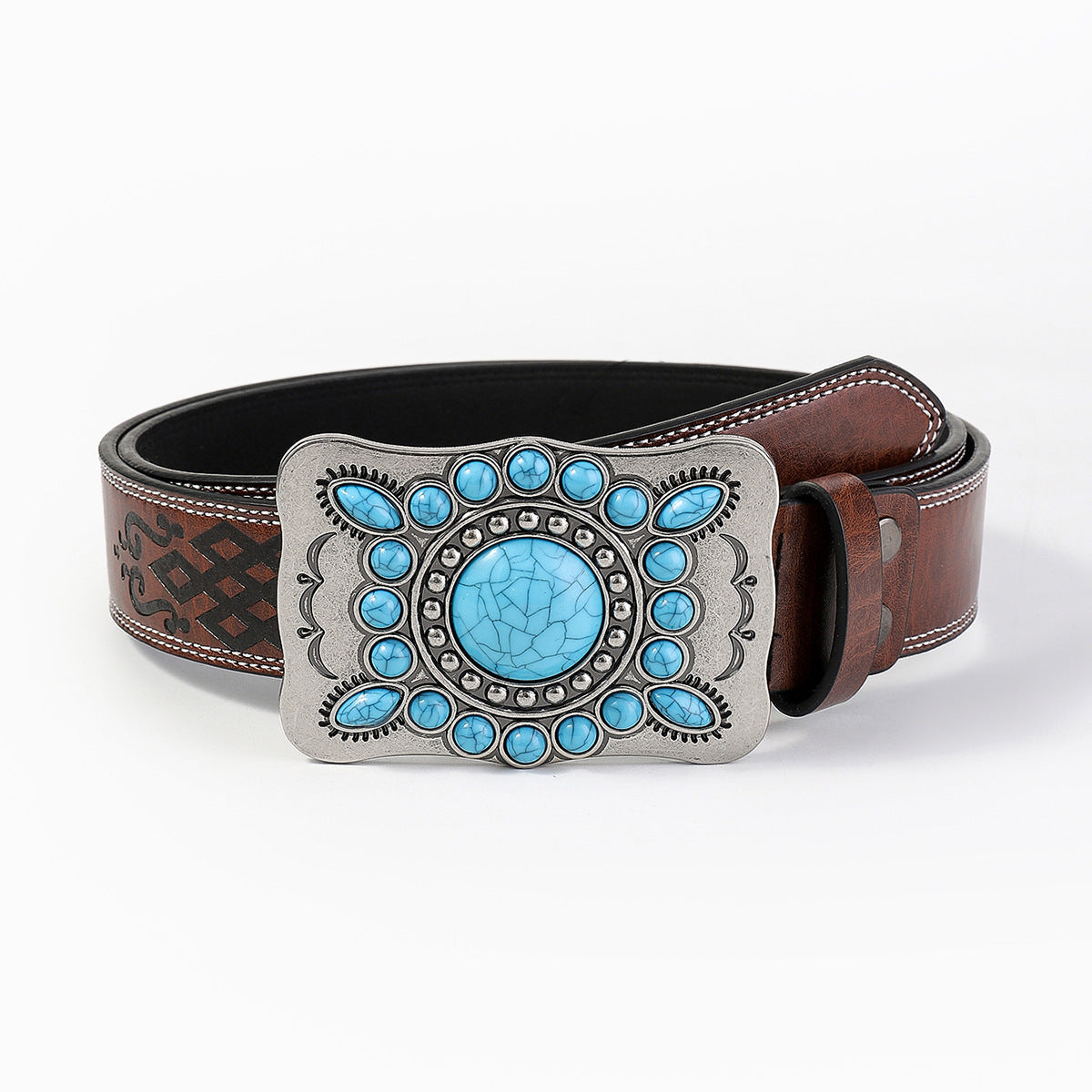 Womens High-end Vintage Embossed Decorative Denim Belt