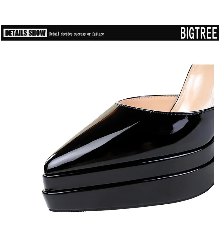 BIGTREE Shoes Women's High Heels Hollow Platform Waterproof Thick Heel Pointed Toe Sandals Match Dress Wedding Shoes Knot