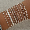 11pcs Chic Snake Chain Bracelet Set for Women Boho Simple Elegant Heart Geometric Chain Vacation Date Casual Jewelry Gifts