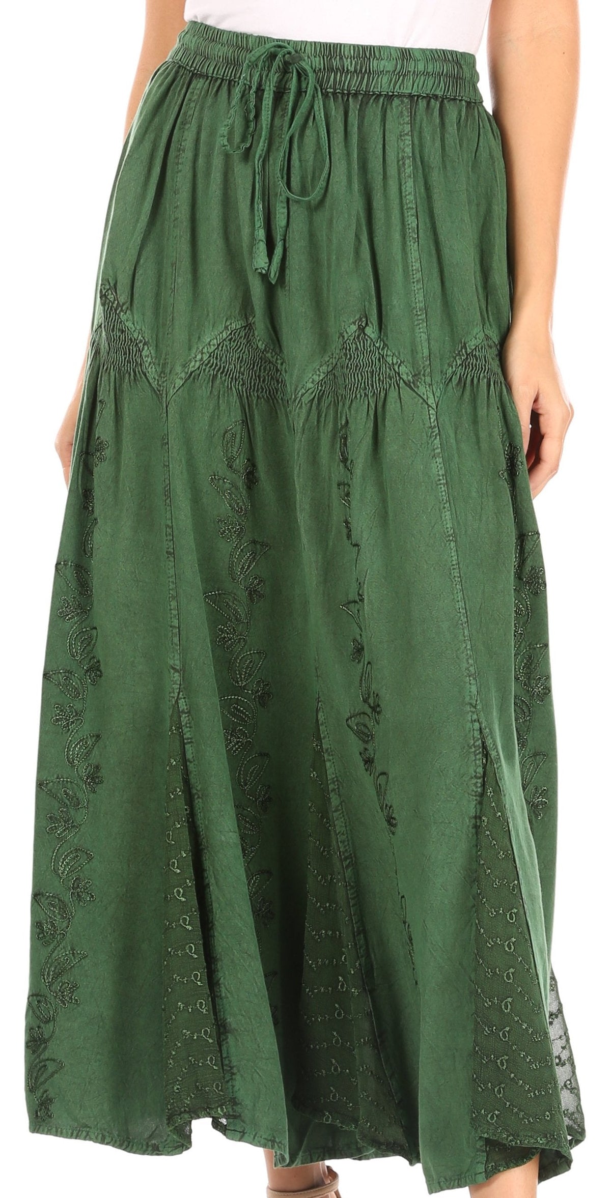 Sakkas Olivia Womens Maxi Bohemian Gypsy Long Skirt With Elastic Waist and Lace