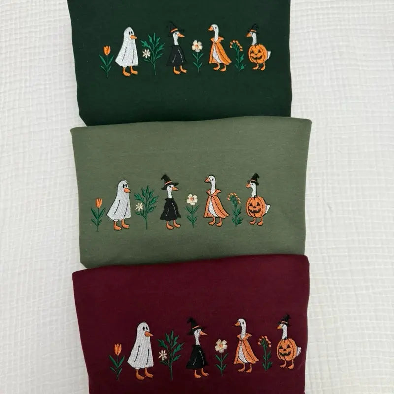 Spooky Goose Halloween Embroidered Sweatshirt - Spooky Season Apparel