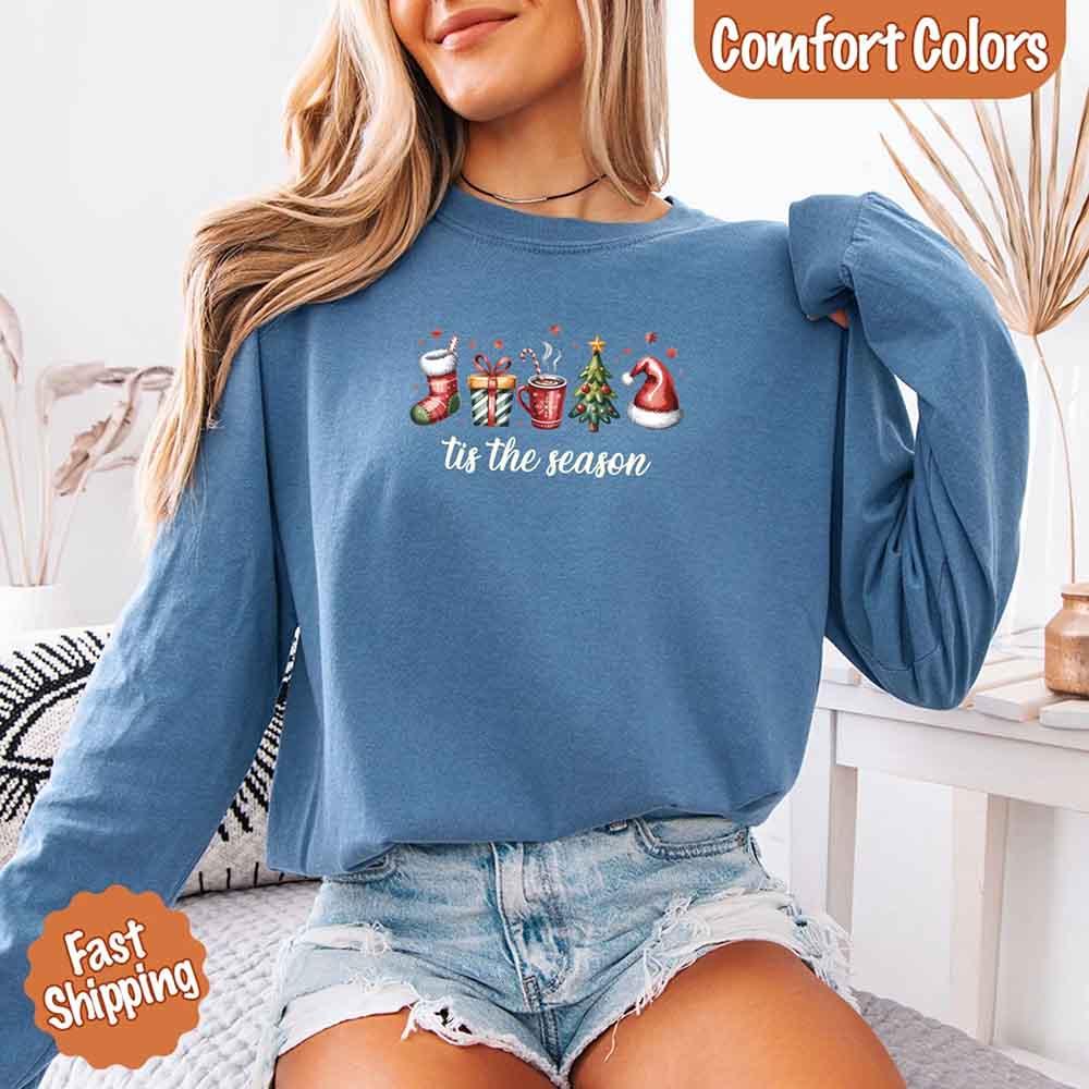 Tis The Season Comfort Colors Long Sleeve Christmas Shirt