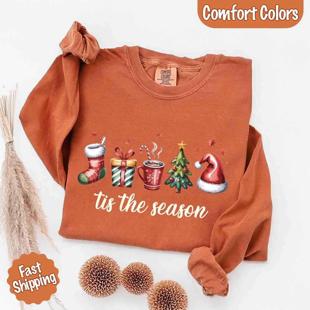 Tis The Season Comfort Colors Long Sleeve Christmas Shirt