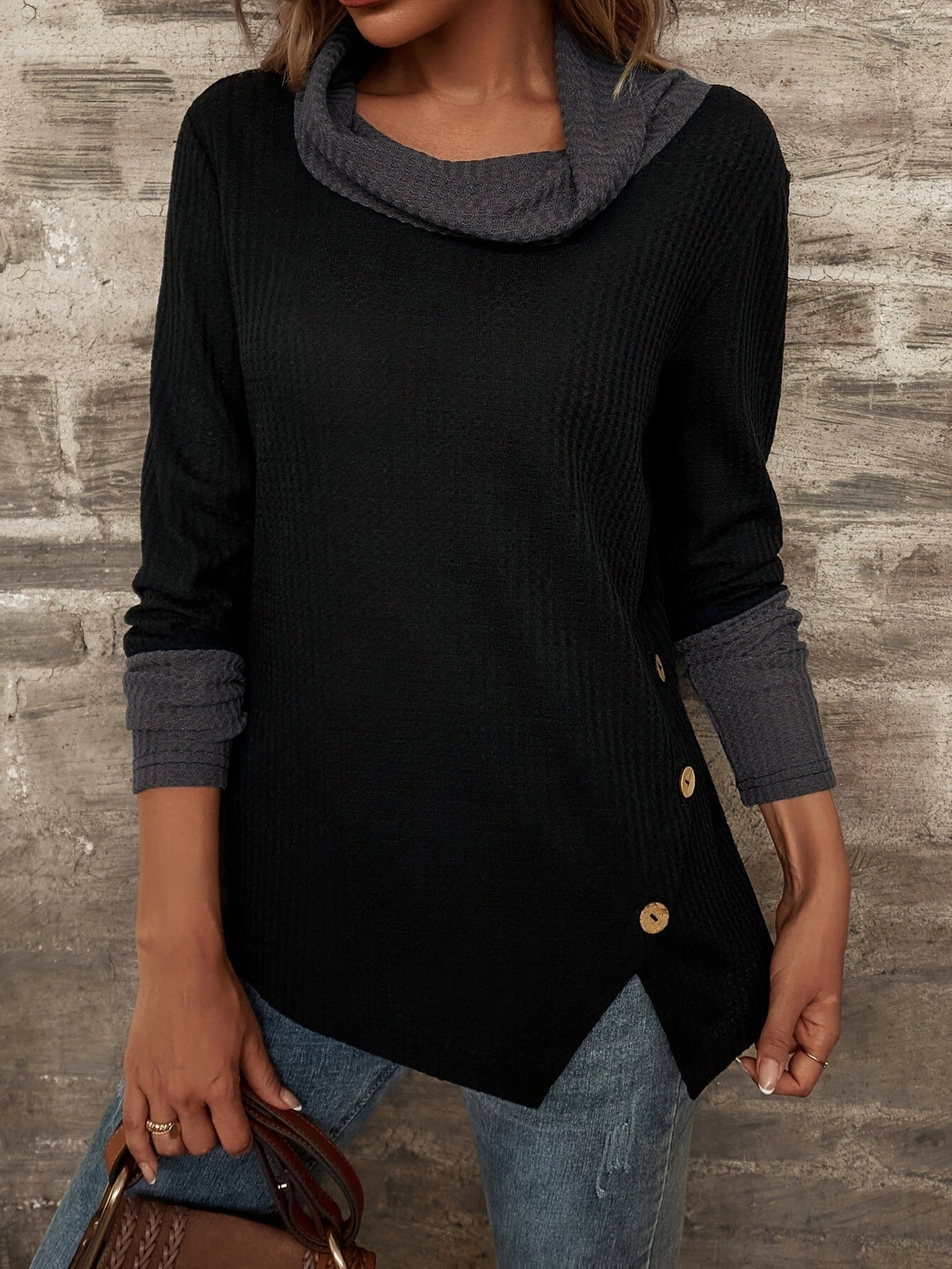 Clothing Tops Korean Style Contrasting Color Patchwork Knitwears Spring And Autumn Versatile Women's Half Turtleneck Knitwears