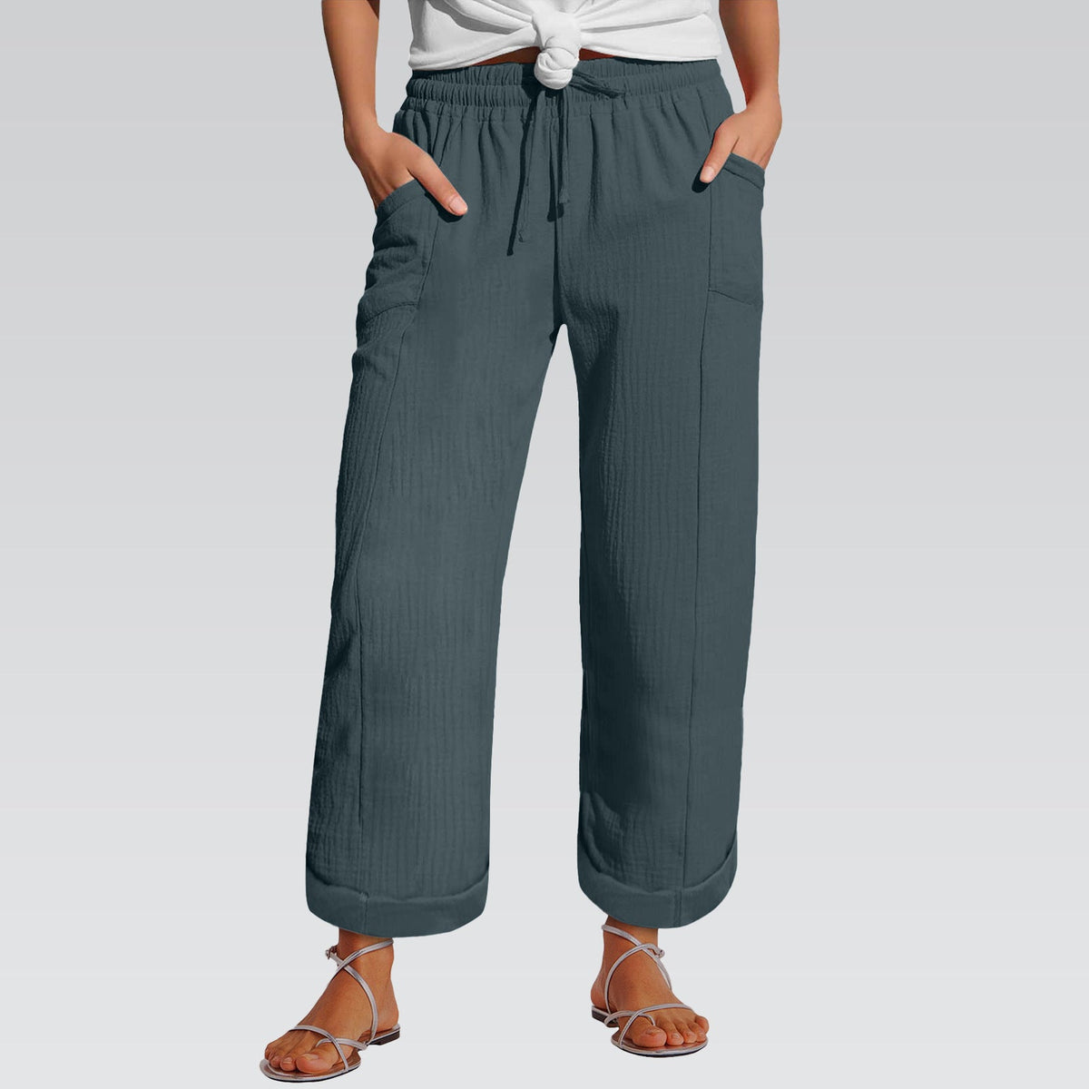 High-waisted Belted Loose-fitting Wide-leg Trousers For Women