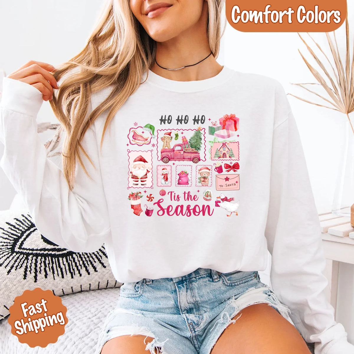 Comfort Colors Long Sleeve Ho Ho Ho Tis The Season Christmas Shirt