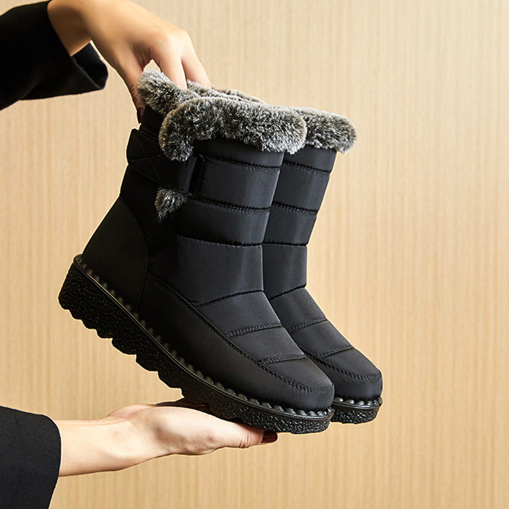 Snow Boots Winter Warm Hook And Loop Fastener Plush Shoes Women Waterproof Low Heels Platform Ankle Boots