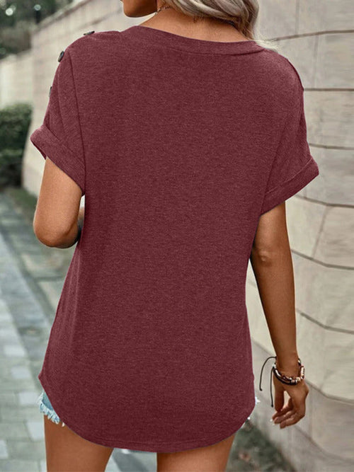 Button Front V-Neck Tank Top Sleeveless Women's Blouse