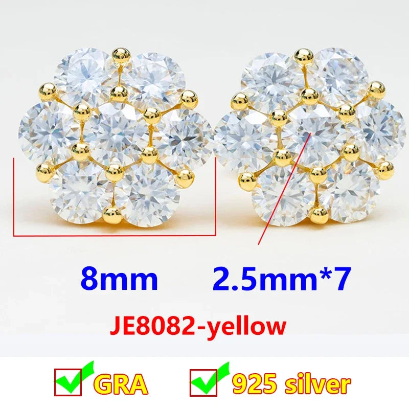Moissanite Stud Earrings 925 Sterling Silver D Color Flower Earrings For Women
