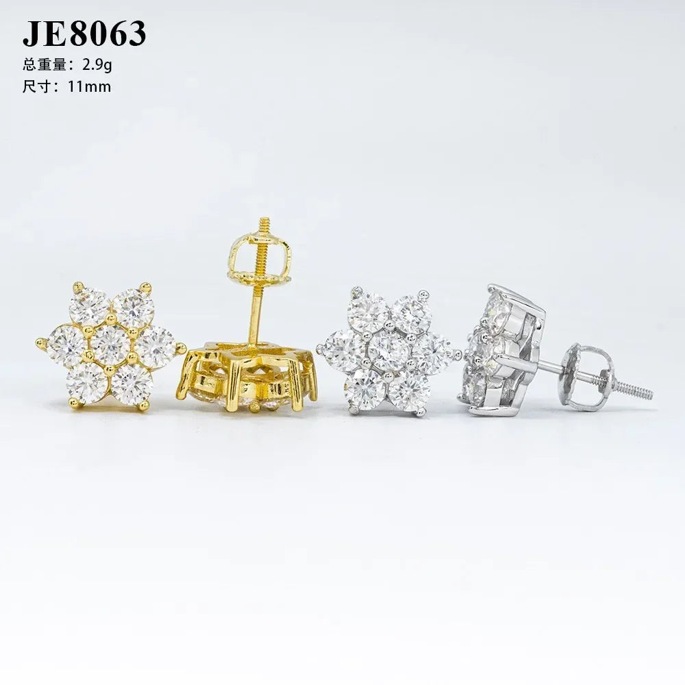 Moissanite Stud Earrings 925 Sterling Silver D Color Flower Earrings For Women