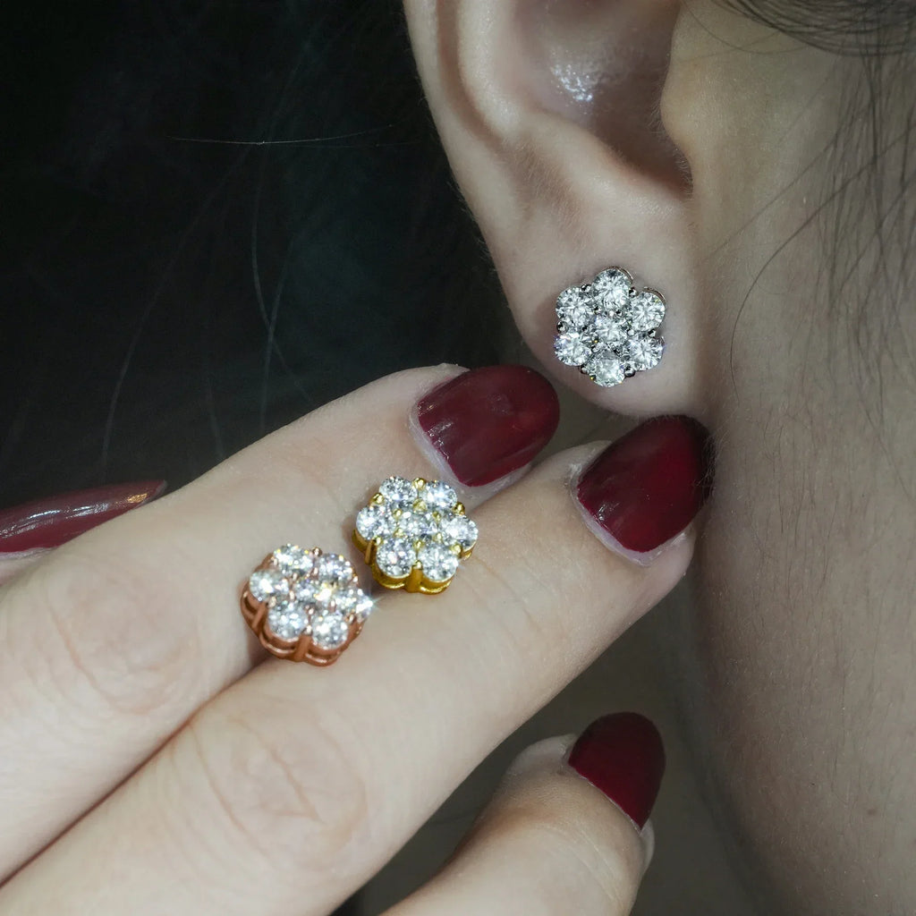 Moissanite Stud Earrings 925 Sterling Silver D Color Flower Earrings For Women