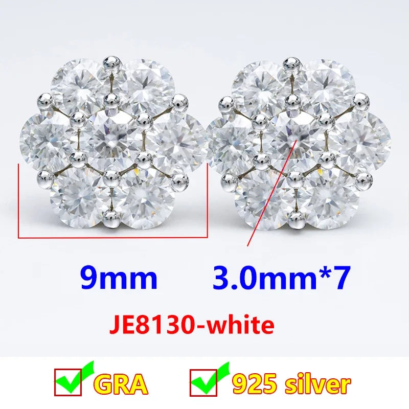 Moissanite Stud Earrings 925 Sterling Silver D Color Flower Earrings For Women