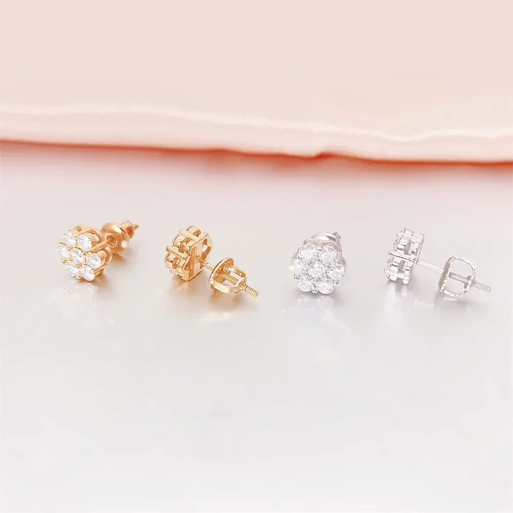 Moissanite Stud Earrings 925 Sterling Silver D Color Flower Earrings For Women