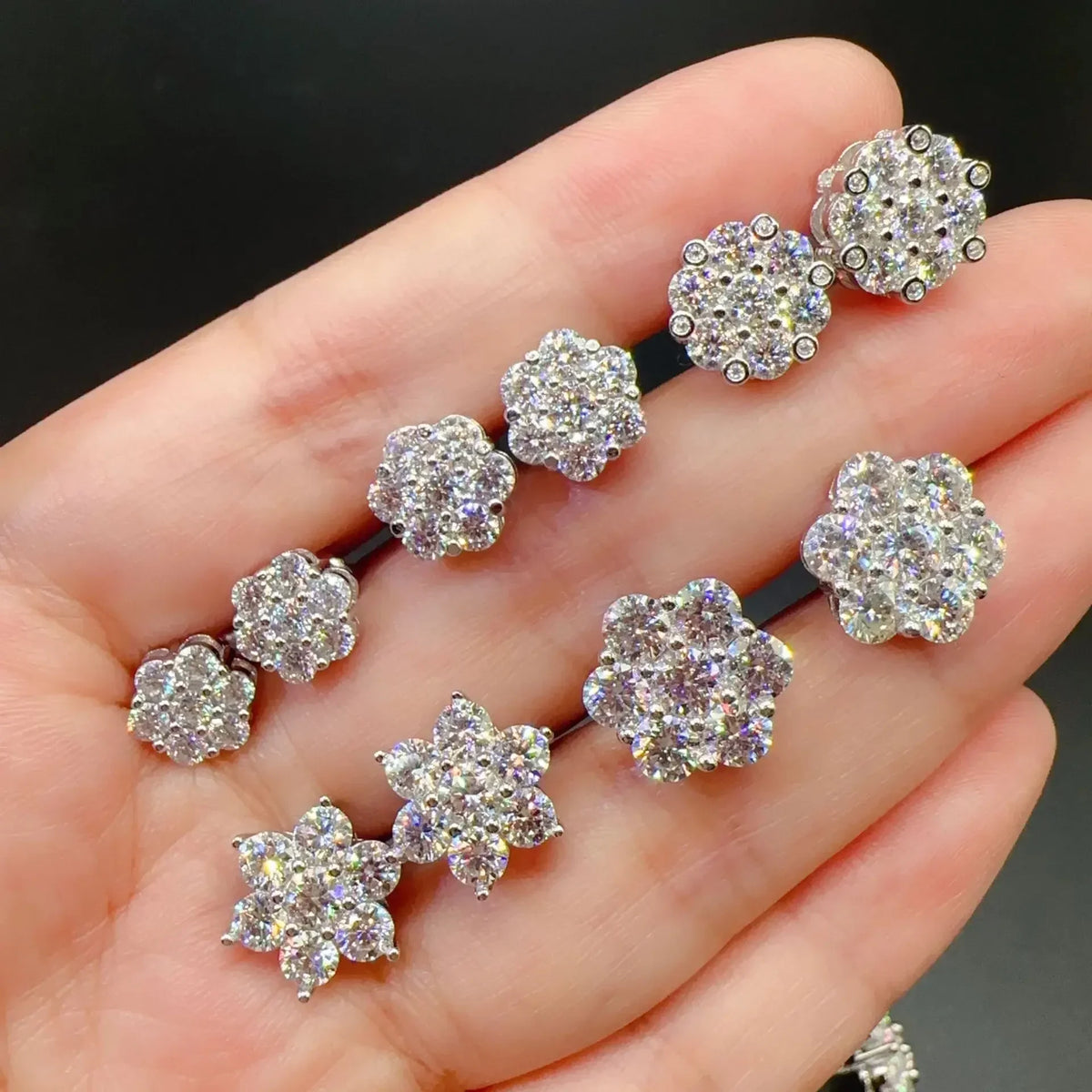 Moissanite Stud Earrings 925 Sterling Silver D Color Flower Earrings For Women