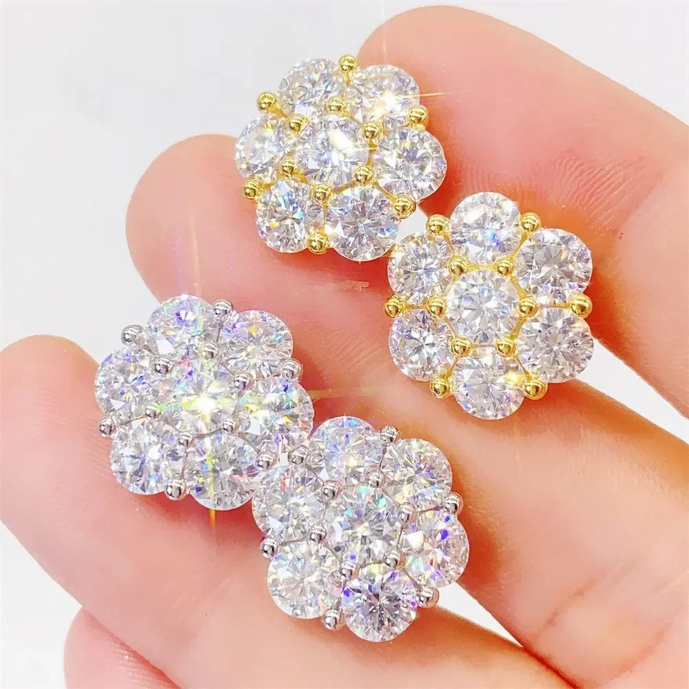 Moissanite Stud Earrings 925 Sterling Silver D Color Flower Earrings For Women