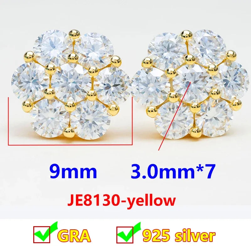 Moissanite Stud Earrings 925 Sterling Silver D Color Flower Earrings For Women