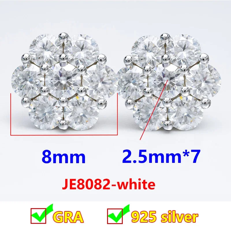 Moissanite Stud Earrings 925 Sterling Silver D Color Flower Earrings For Women