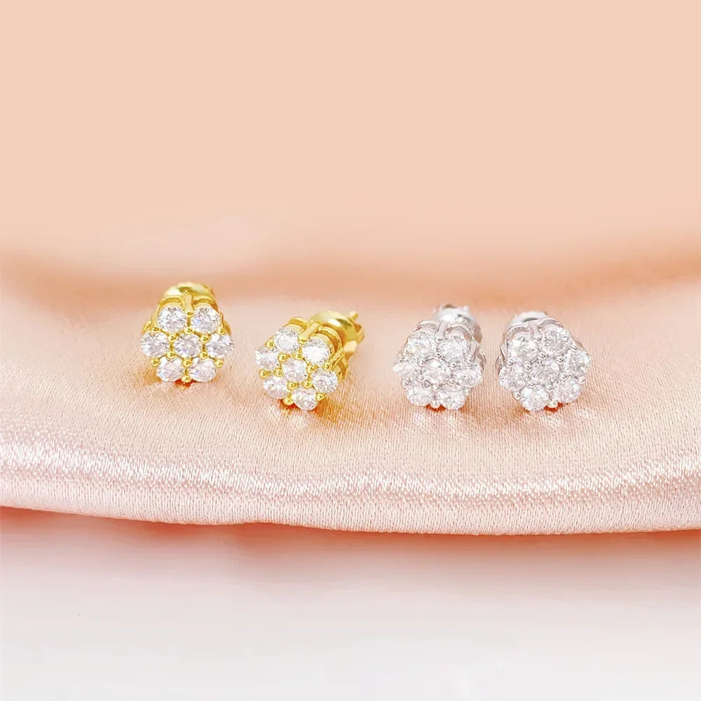 Moissanite Stud Earrings 925 Sterling Silver D Color Flower Earrings For Women