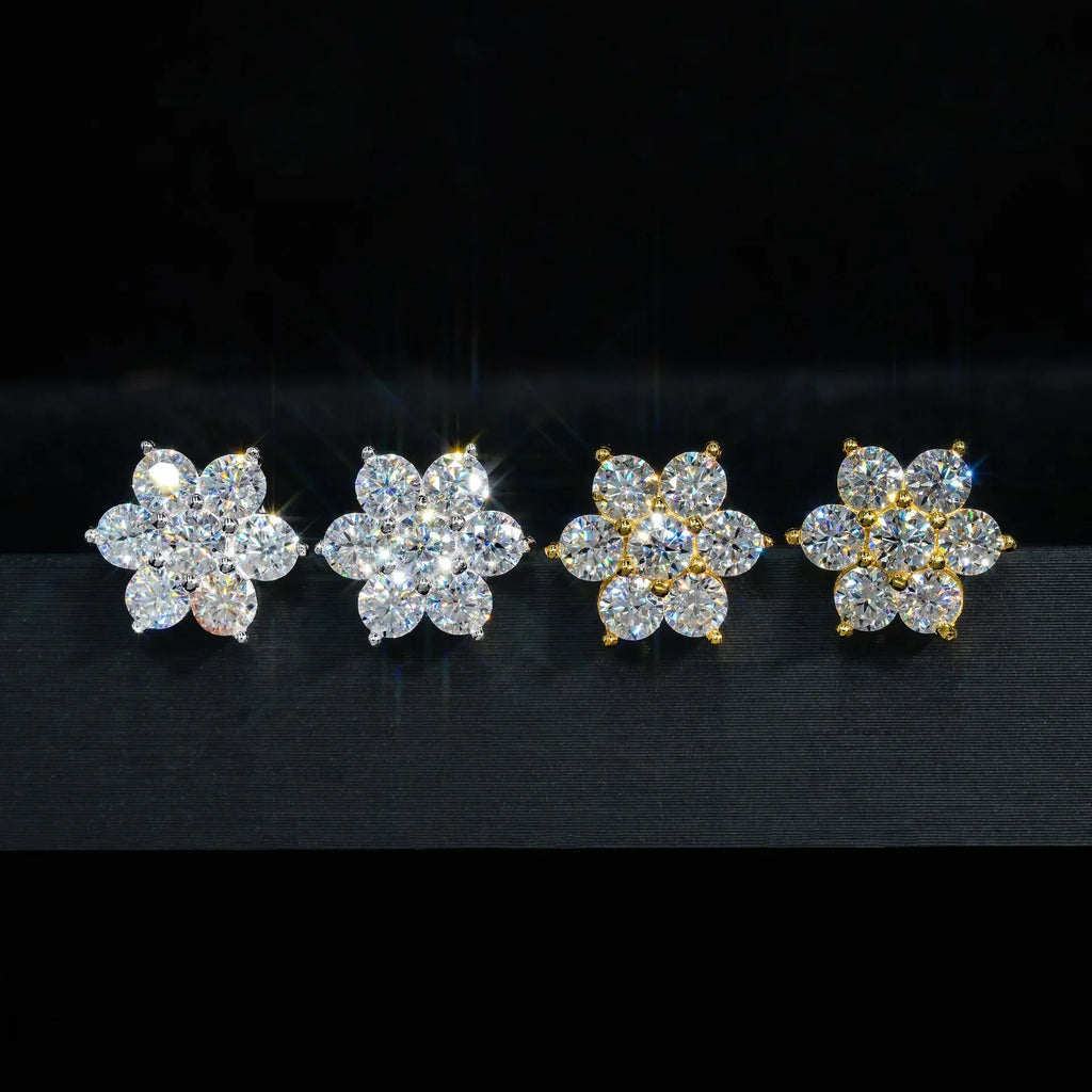 Moissanite Stud Earrings 925 Sterling Silver D Color Flower Earrings For Women